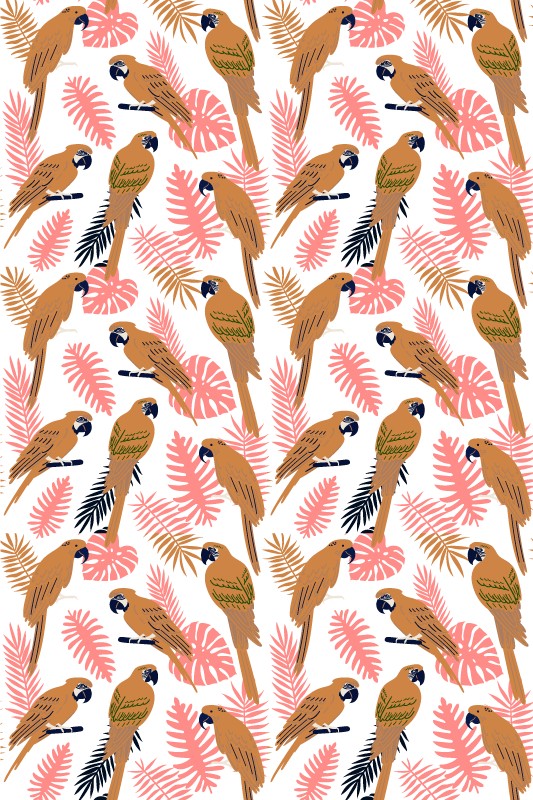 Orange parrots with pink flowers animal vinyl rug - TenStickers