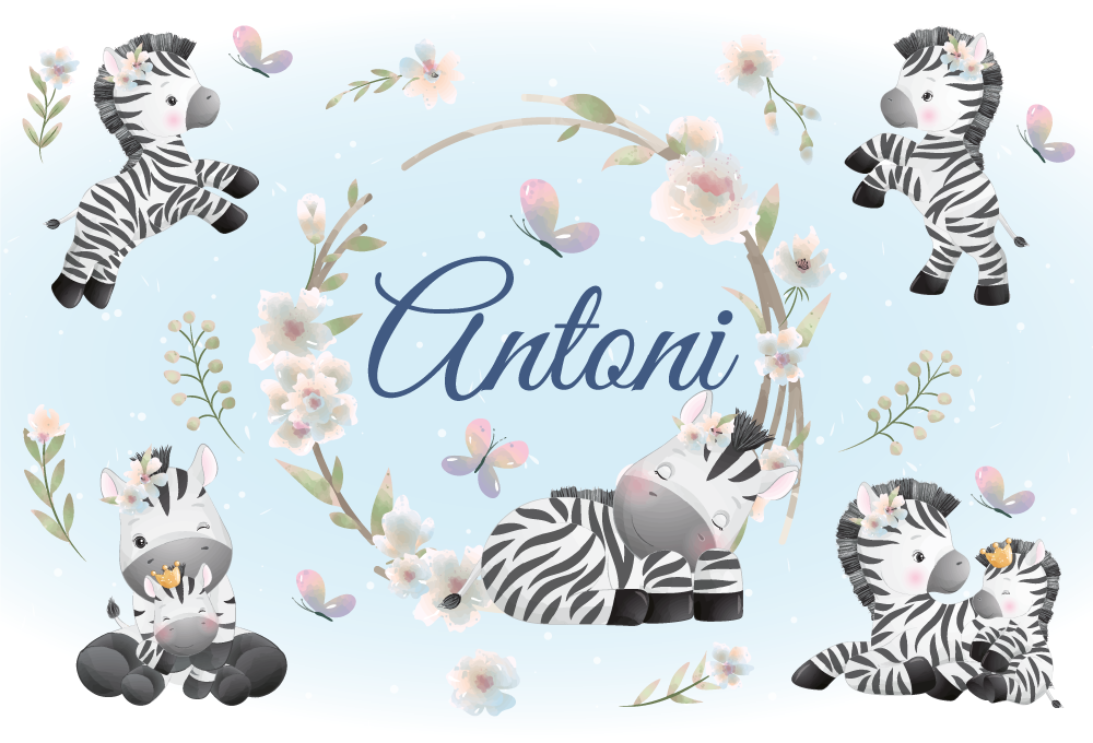 Animal vinyl rug baby zebras with name - TenStickers
