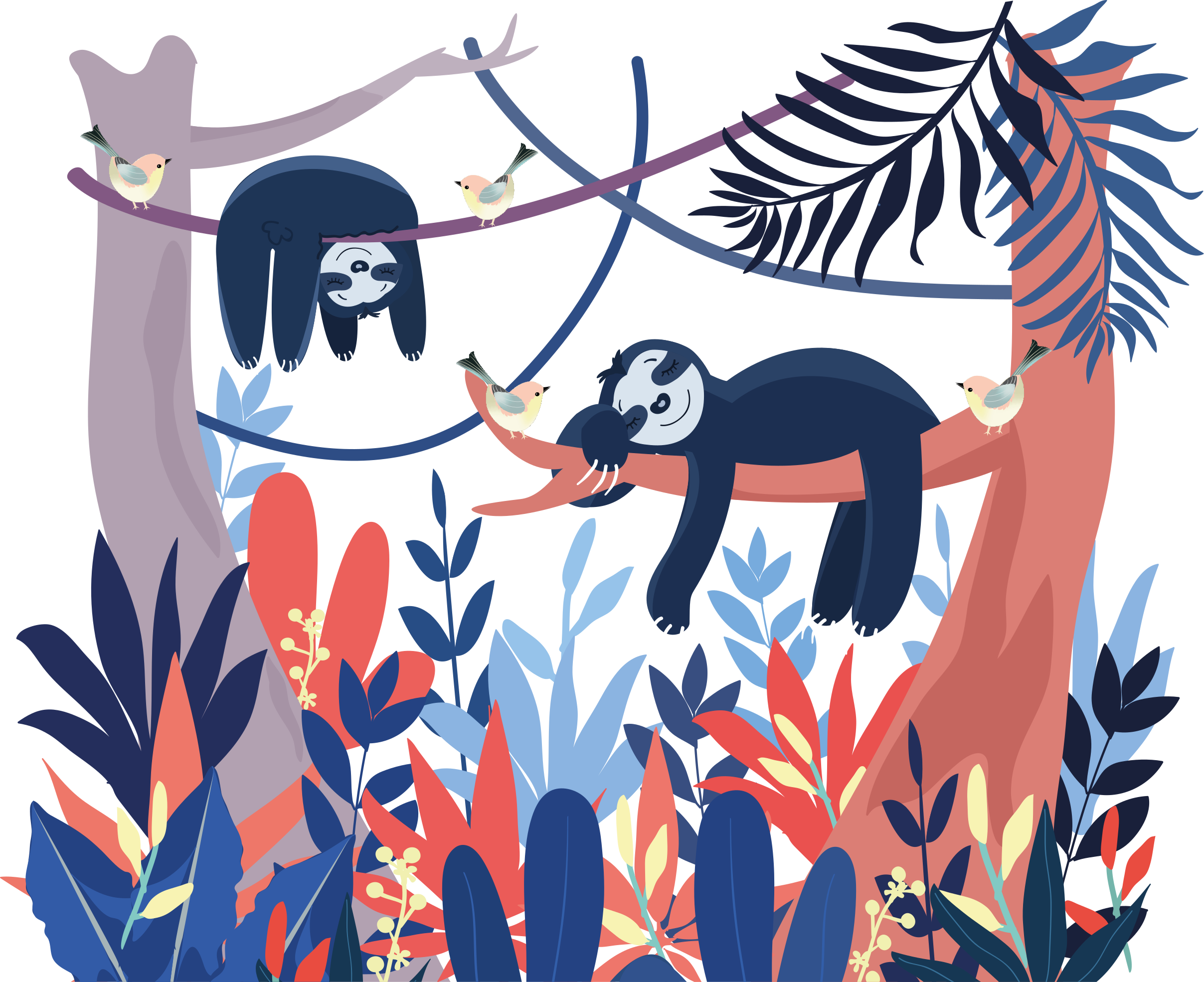 Animal vinyl rug with playful sloths scene - TenStickers