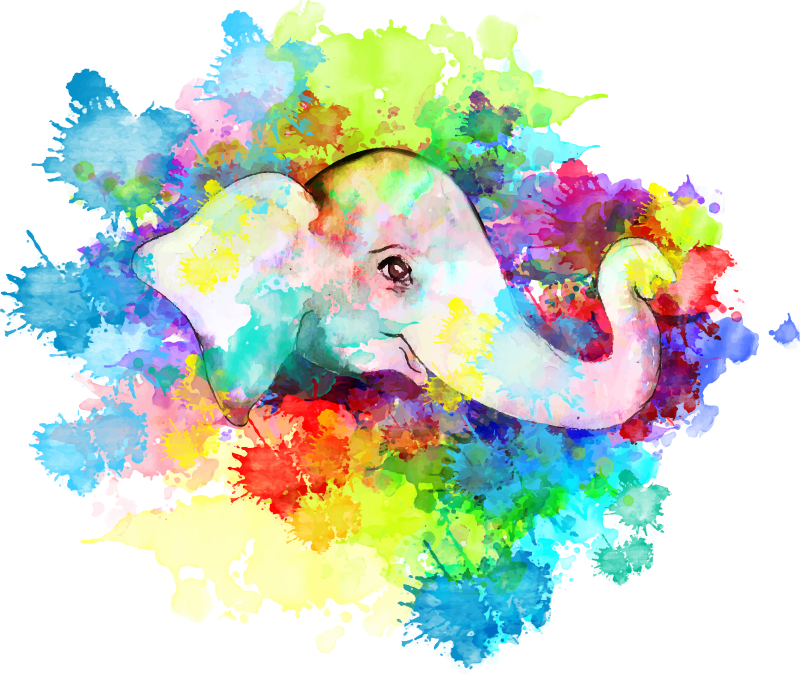 Colorful elephant splash animal vinyl rug - TenStickers