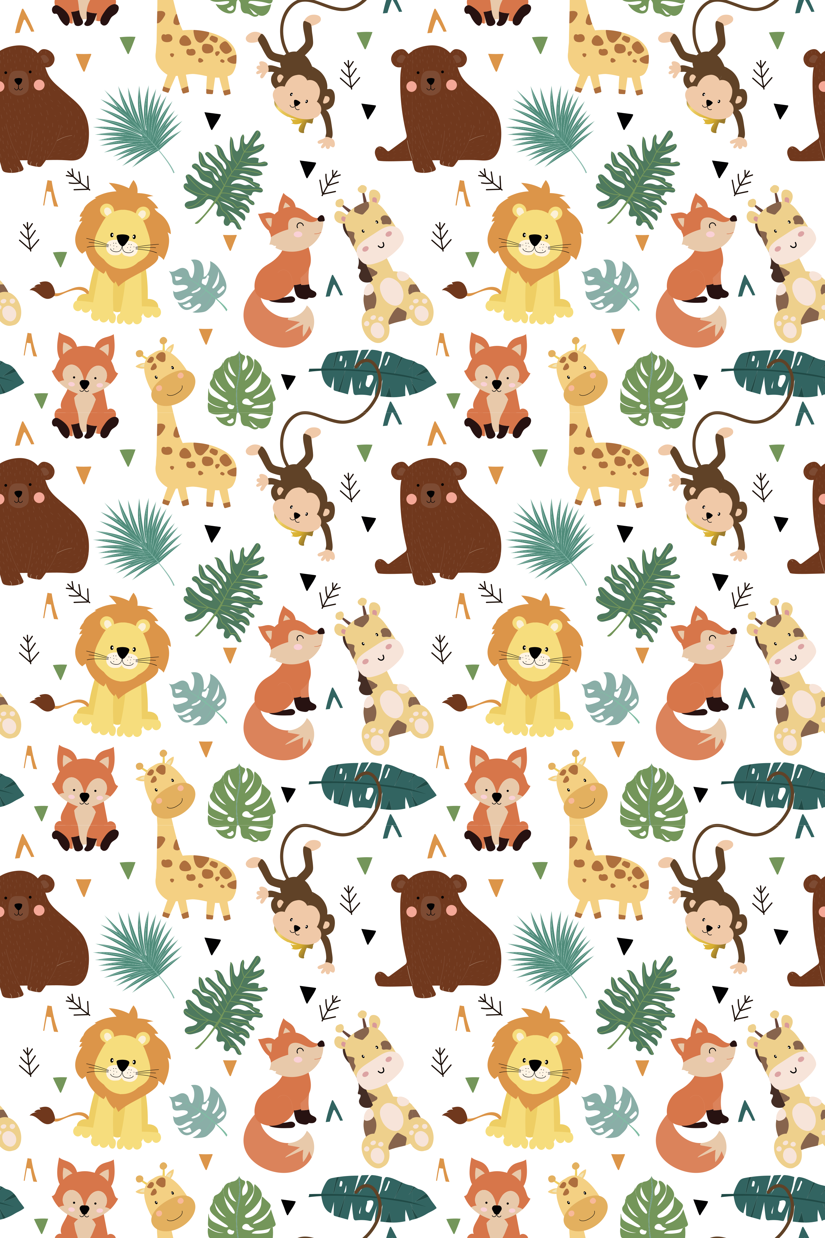 Cute wild animals with leaves animal vinyl rug - TenStickers