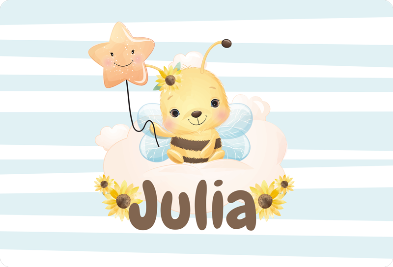 Cute animals bee with name animal vinyl rug - TenStickers