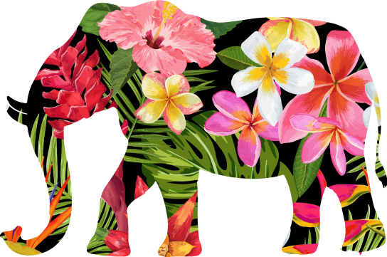 Floral elephant silhouette animal vinyl rug - TenStickers