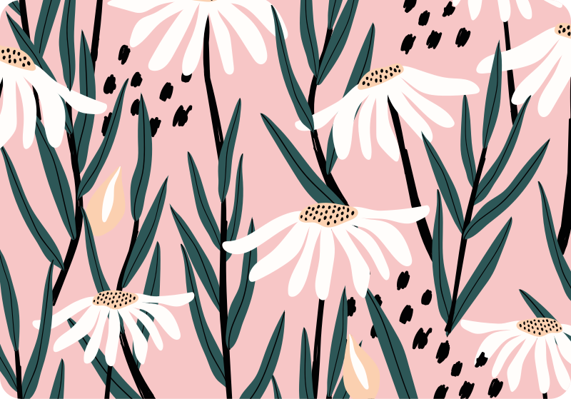 Floral vinyl rug with daisy flowers on pink background - TenStickers