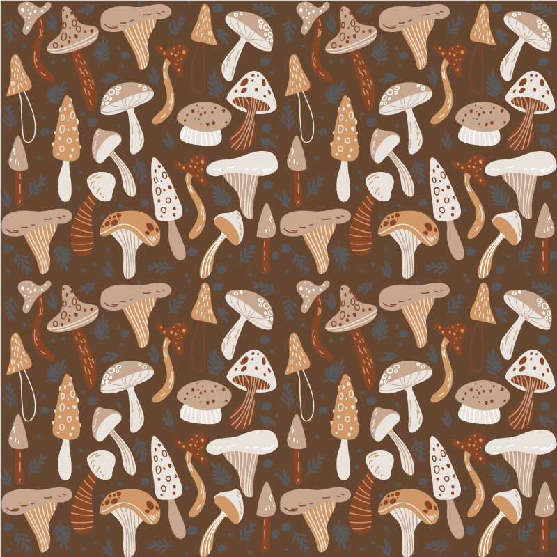 Floral vinyl rug with forest mushrooms on brown - TenStickers