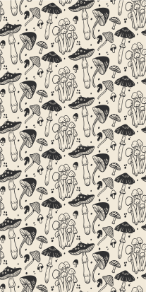 Floral vinyl rug with black mushroom drawing pattern - TenStickers