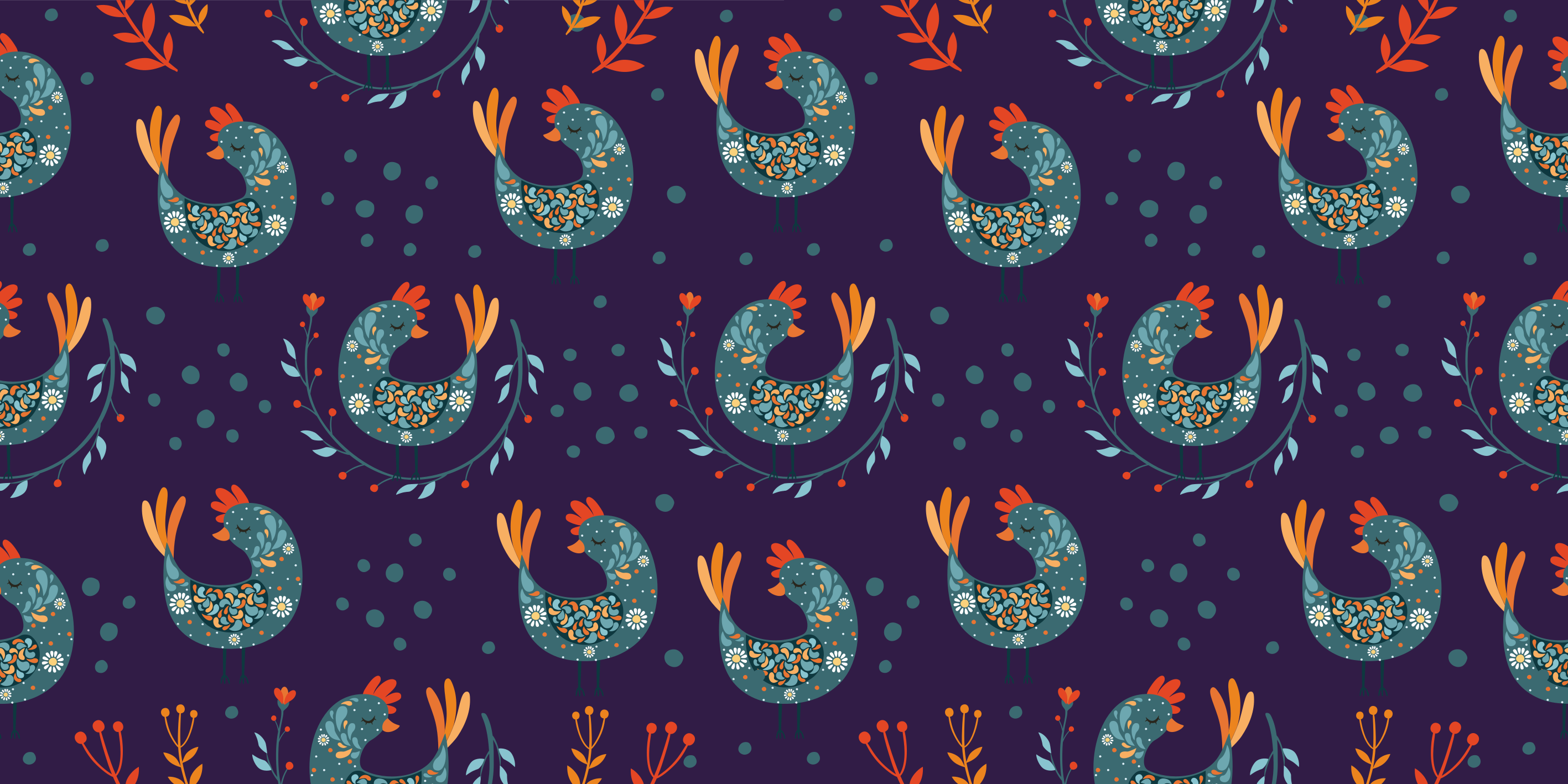 Purple chickens and flowers floral vinyl rug - TenStickers