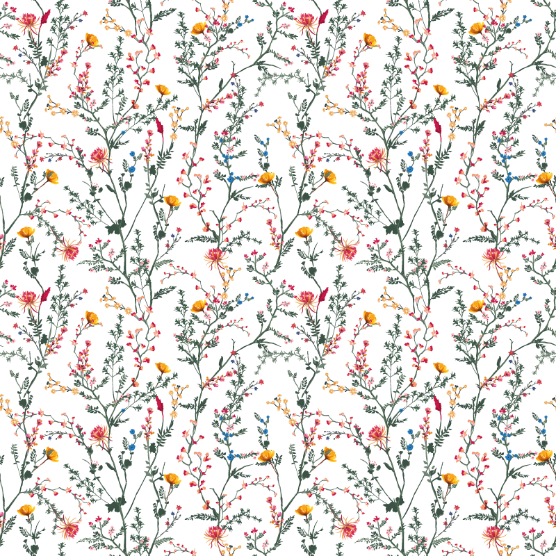 Floral vinyl rug with thin minimalistic garden flowers - TenStickers