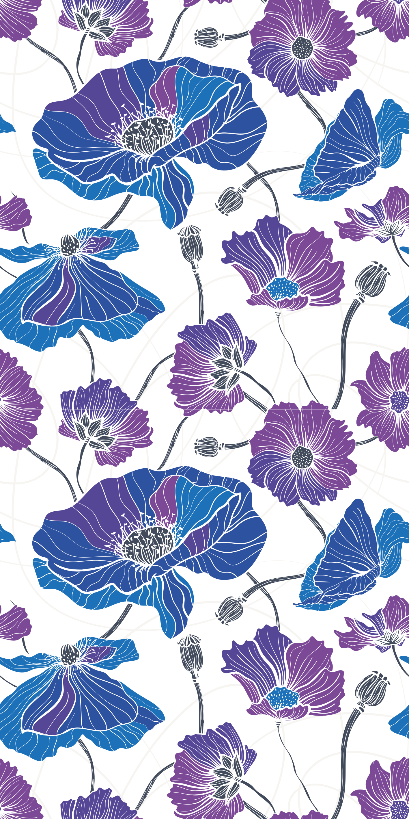 Floral vinyl rug blue and purple garden flowers - TenStickers