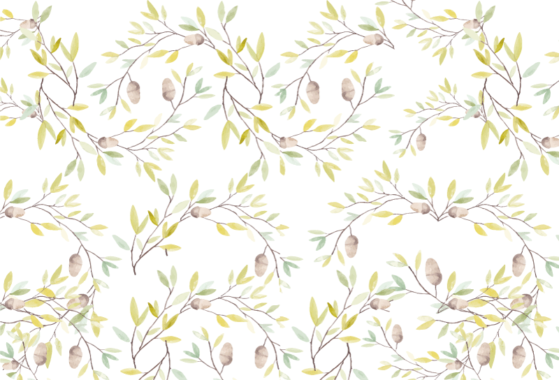 Floral vinyl rug with original watercolor green leaves - TenStickers