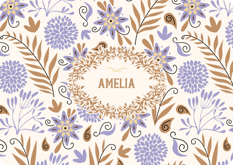Floral vinyl rug with hand-painted vintage flowers pattern - TenStickers