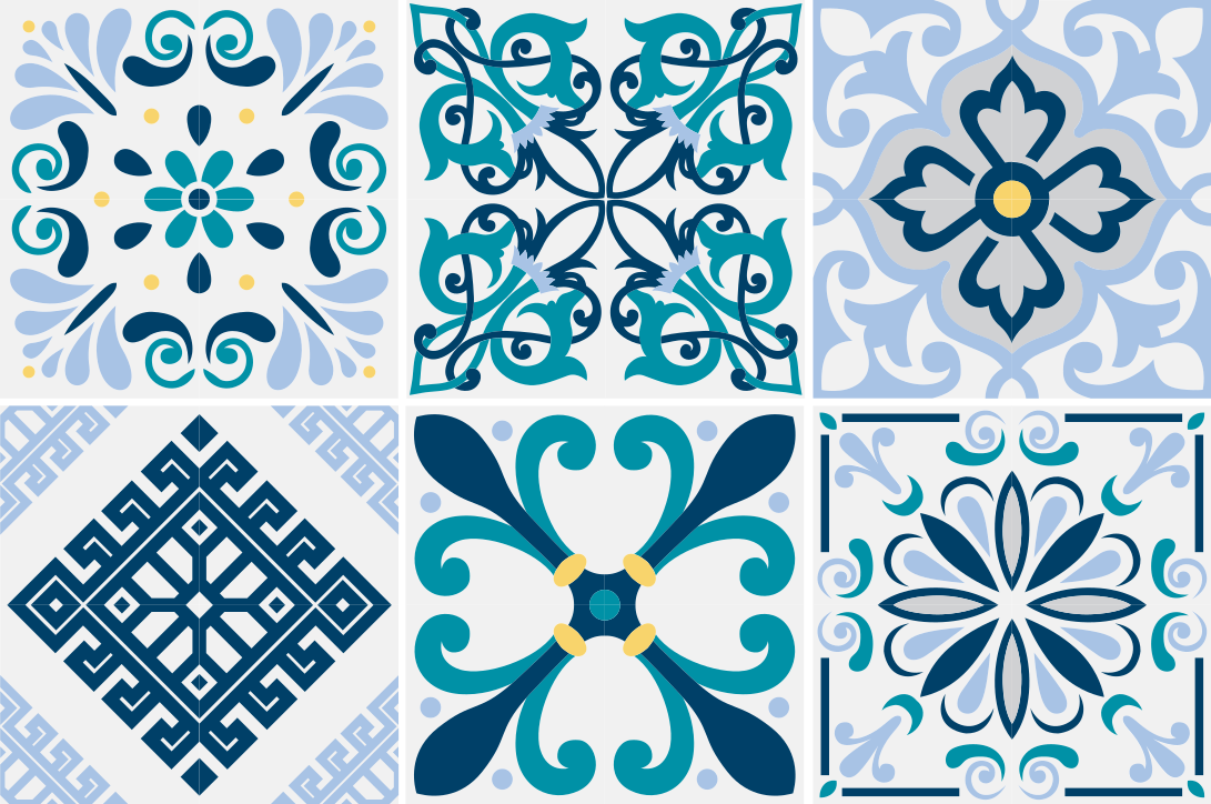 Kitchen vinyl rug in blue flower tiles - TenStickers