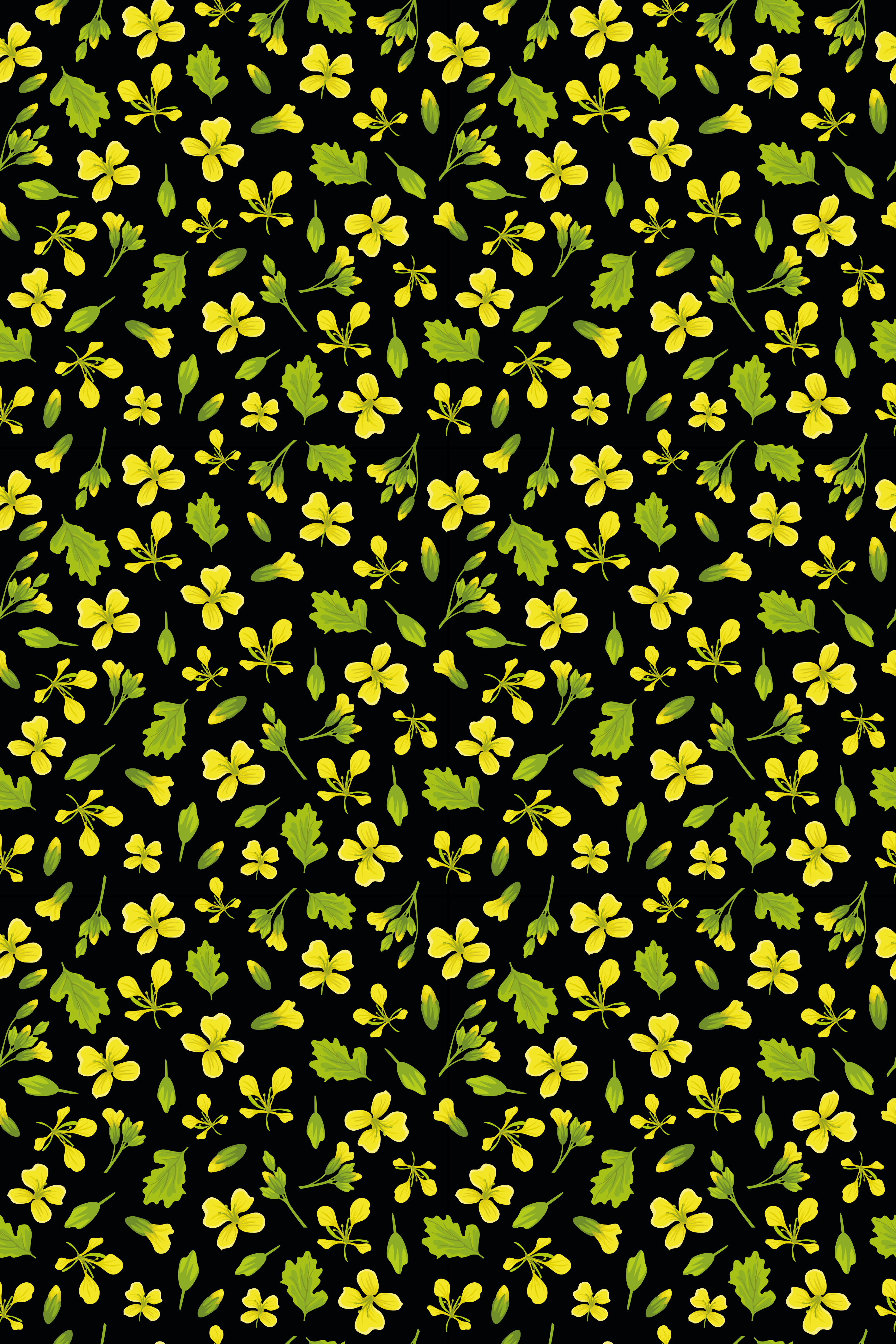 Floral vinyl rug with yellow flowers on black background - TenStickers
