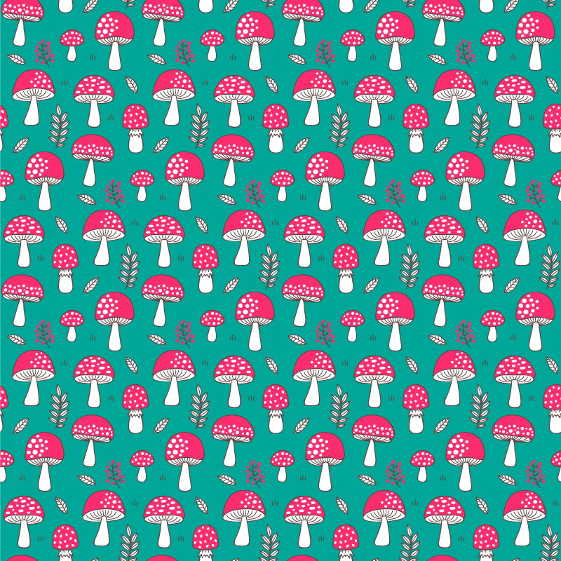 Floral vinyl rug with classic mushrooms on turquoise - TenStickers