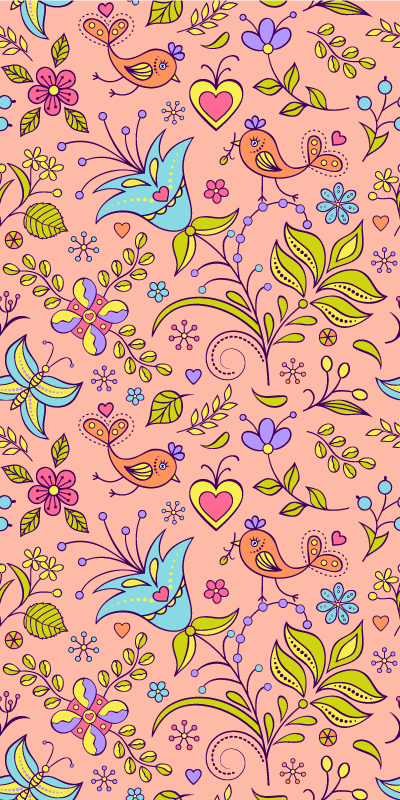 Floral vinyl rug with bird and butterfly pattern - TenStickers