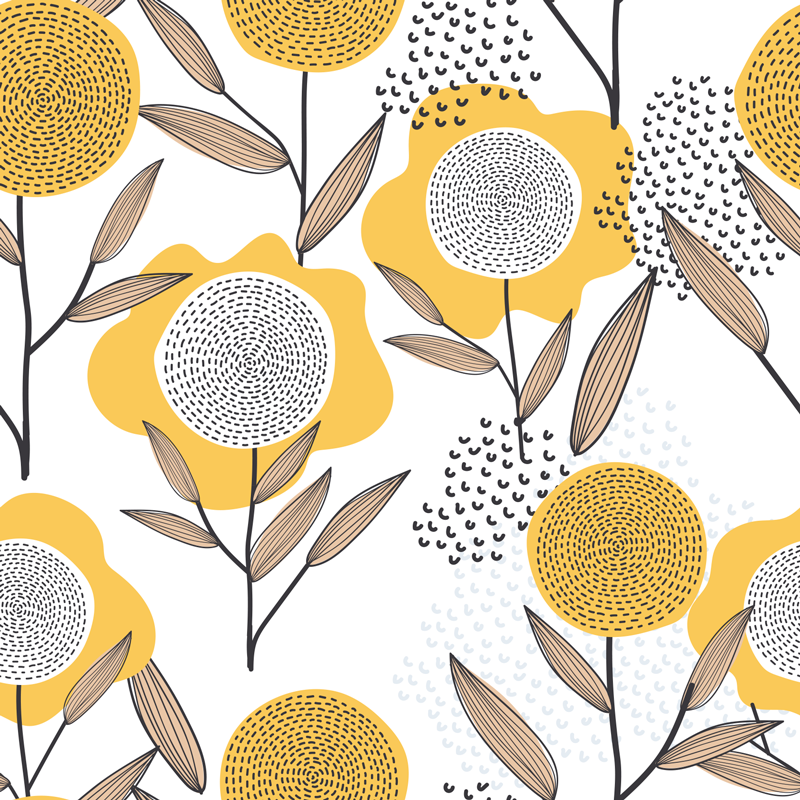 Flower rug in yellow abstract floral pattern - TenStickers