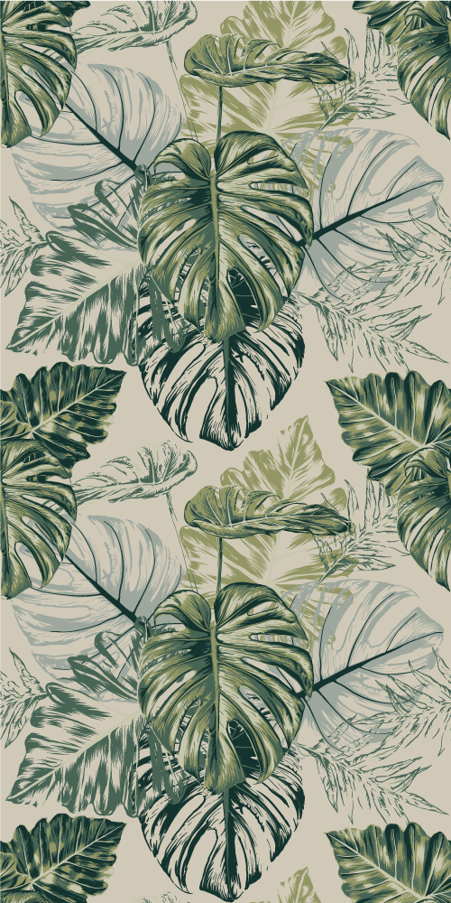 Bedroom vinyl rug with faded monstera shapes beige - TenStickers