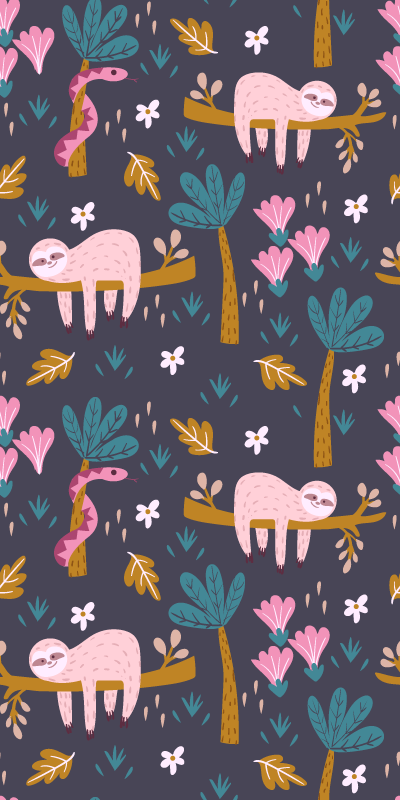 Bedroom vinyl rug featuring sloth and leaves - TenStickers