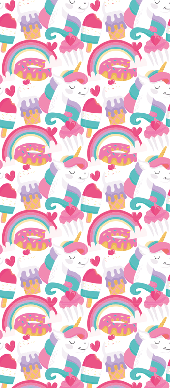 Bedroom vinyl rug with unicorns and a rainbow - TenStickers