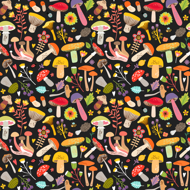 Floral vinyl rug with autumn mushrooms design - TenStickers