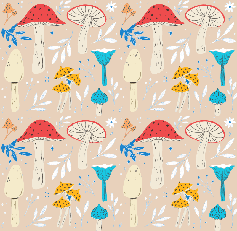 Floral vinyl rug classic mushrooms beige background - TenStickers