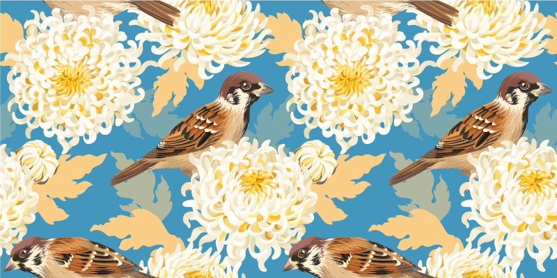 Floral vinyl rug aquarella birds and leaves design - TenStickers