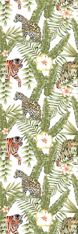 Bedroom vinyl rug with leopards and tropical leaves - TenStickers