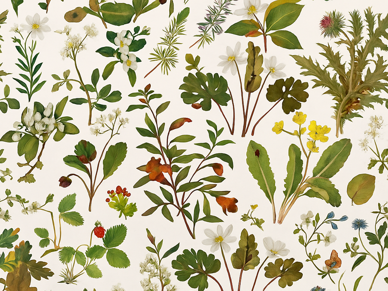 Bedroom vinyl rug with botanical design on white - TenStickers