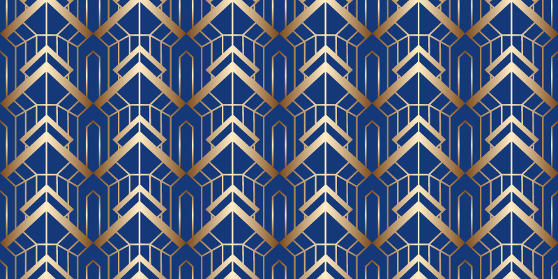 Geometric vinyl rug with modern blue and gold design - TenStickers
