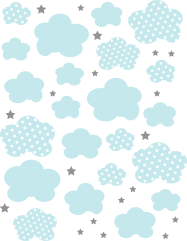Kids vinyl rug blue clouds and grey stars - TenStickers