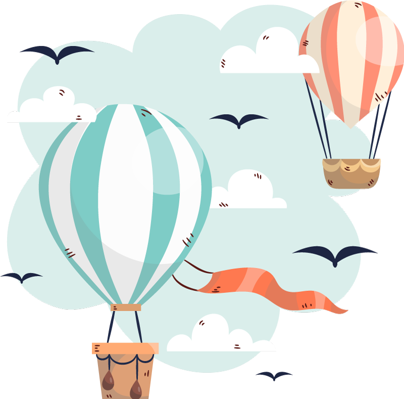 Kids vinyl rug with hot air balloons and clouds - TenStickers