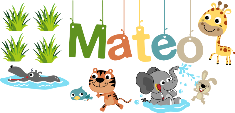 Kids vinyl rug with customizable jungle animals name - TenStickers