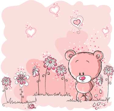 Kids vinyl rug featuring pink bear and flowers - TenStickers