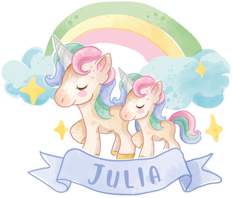 Kids vinyl rug featuring joyful unicorns on a rainbow - TenStickers