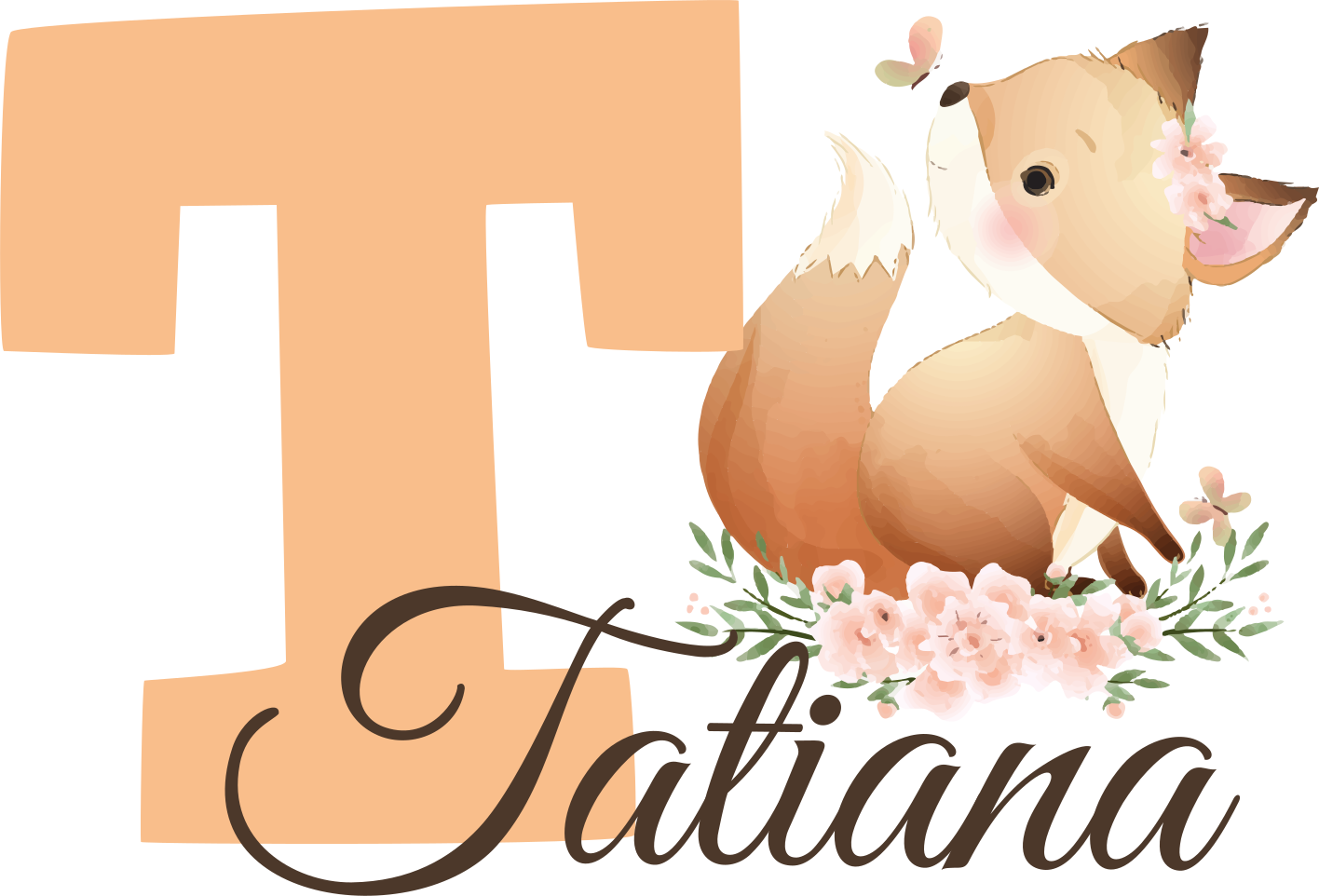 Kids vinyl rug cute fox animal with name - TenStickers