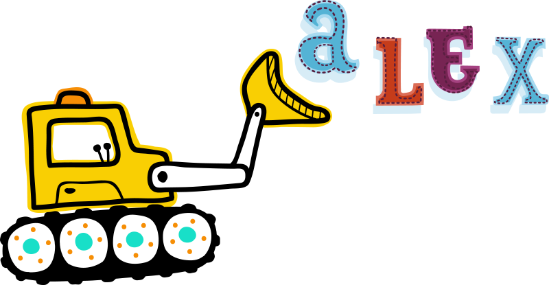 Kids vinyl rug with personalized excavator name - TenStickers