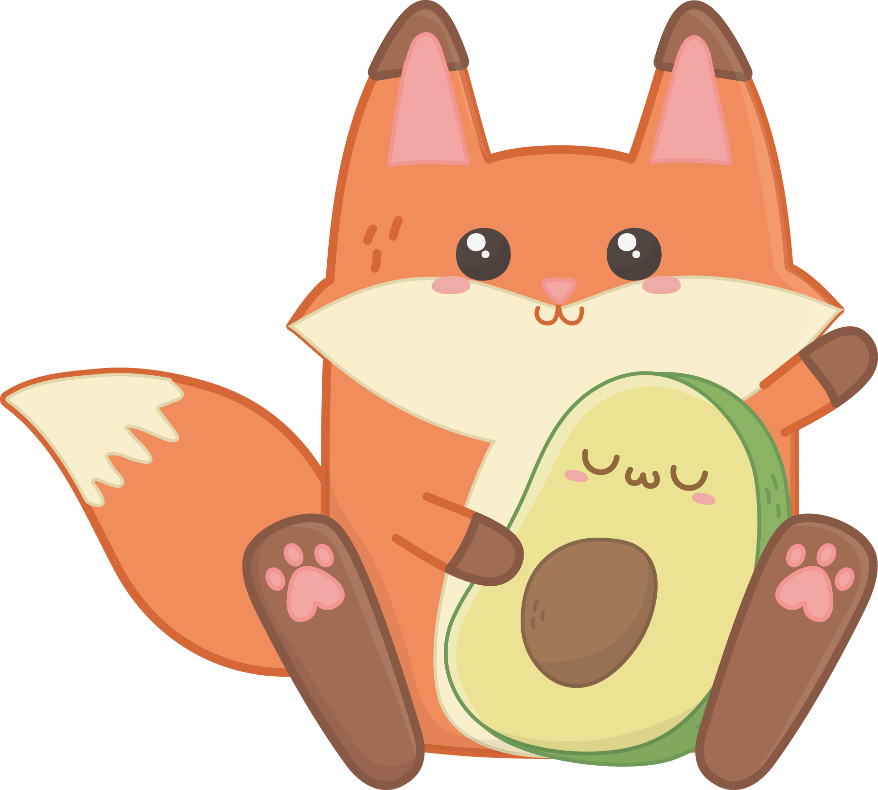 Kids vinyl rug featuring kawaii fox and avocado - TenStickers