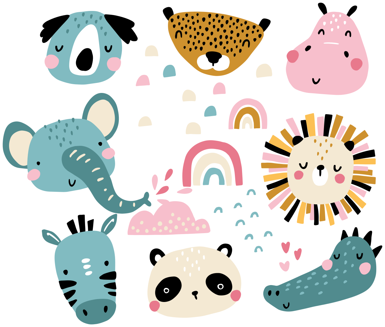 Kids vinyl rug with little animals in nordic style - TenStickers