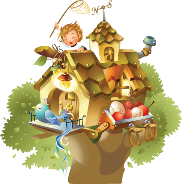 Game vinyl rug tree house illustration - TenStickers