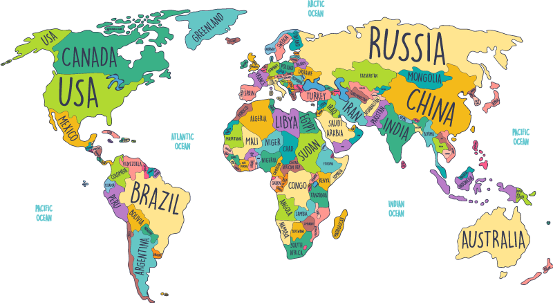 World map vinyl rug political map design - TenStickers
