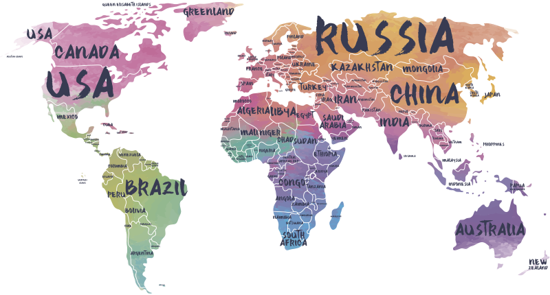 World map vinyl rug world map lettering sticker - TenStickers
