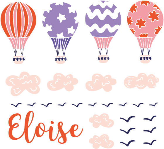 Kids vinyl rug with pink and purple balloons clouds - TenStickers