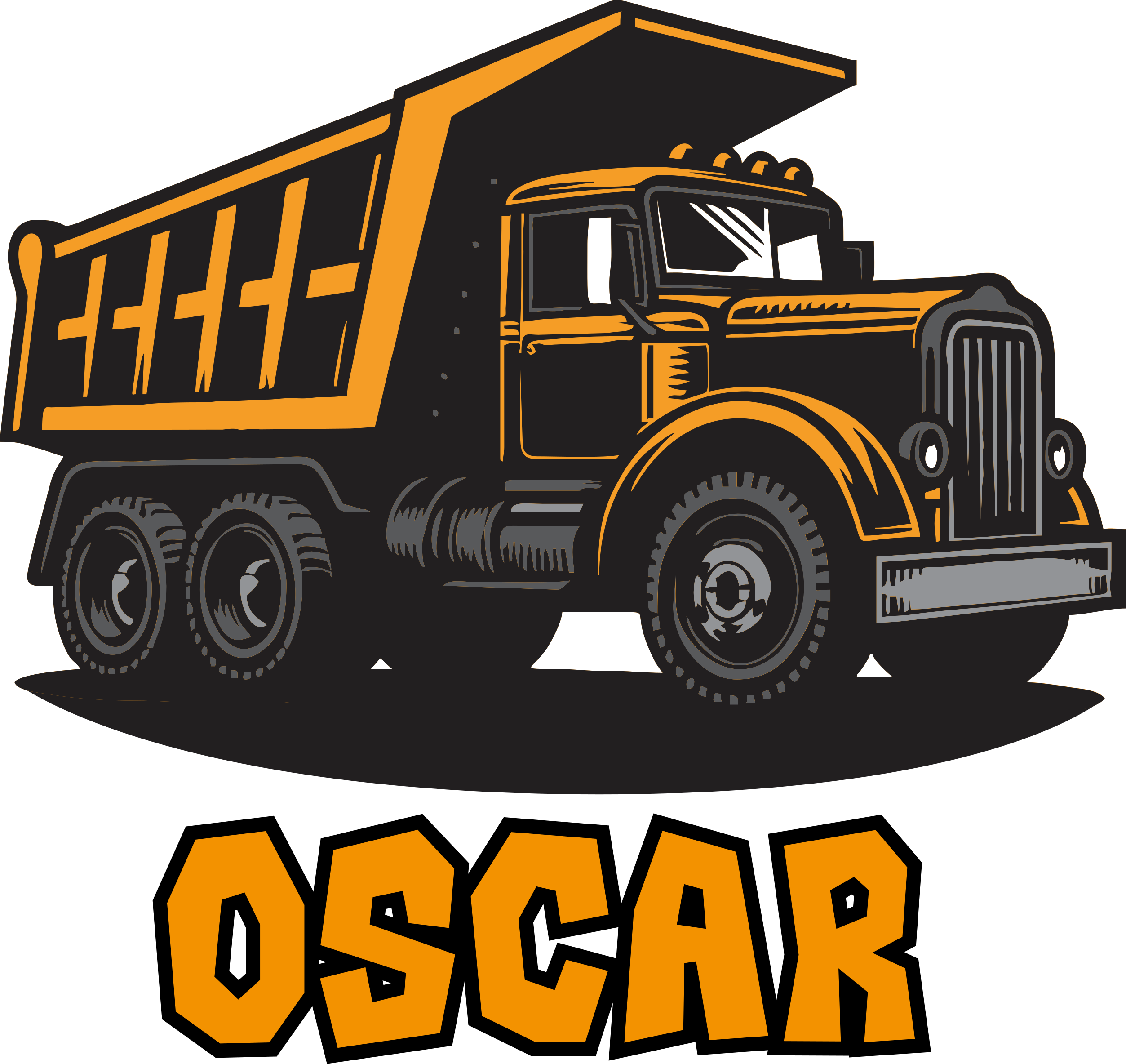 Kids vinyl rug personalized orange construction truck - TenStickers