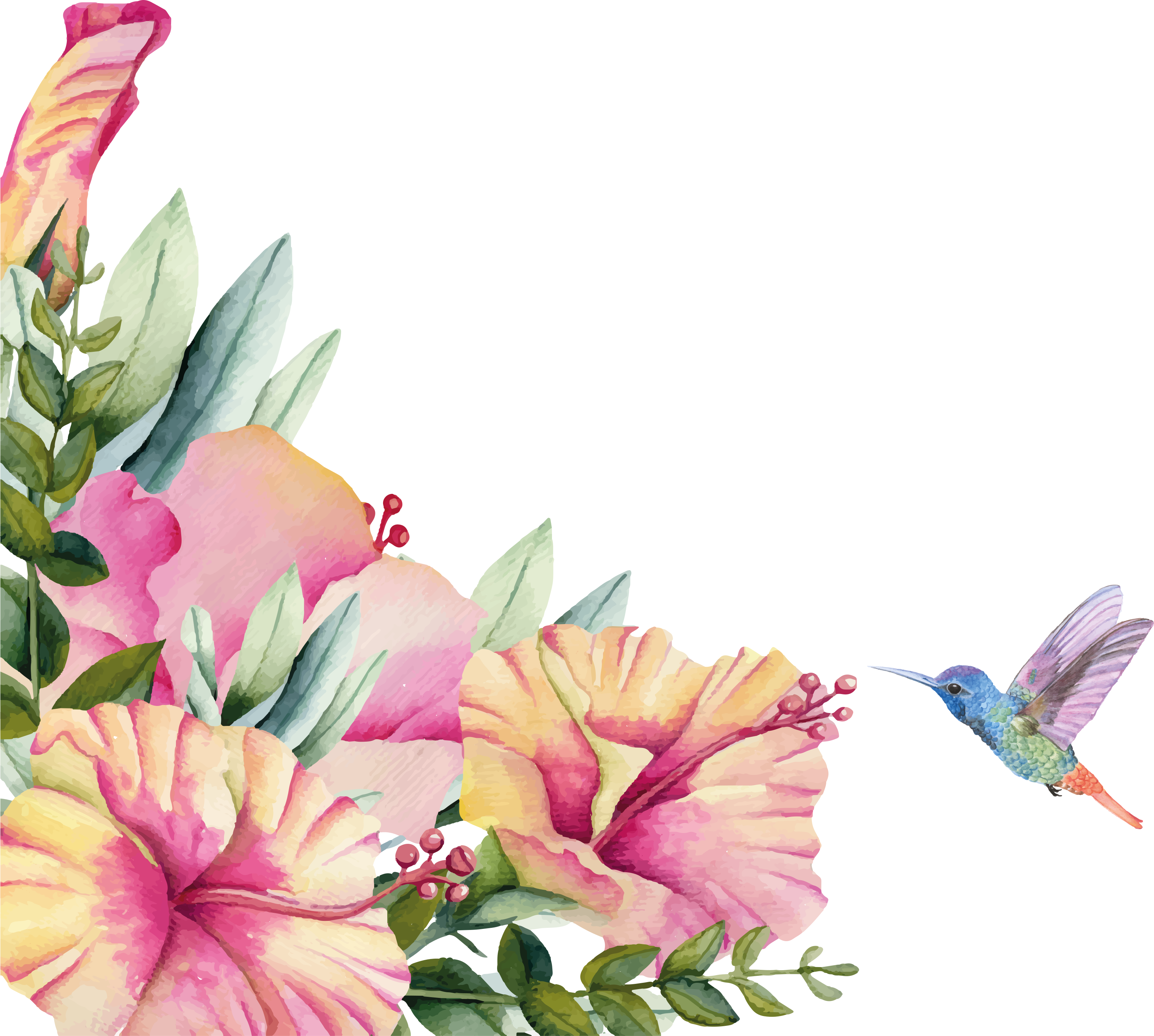 Bathroom vinyl rug with hummingbird flowers - TenStickers