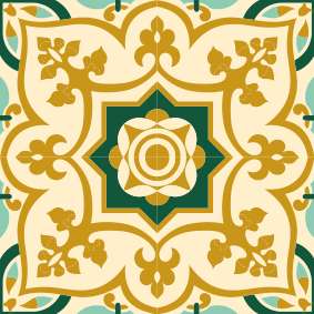 Bathroom vinyl rug with gold and green tile pattern - TenStickers