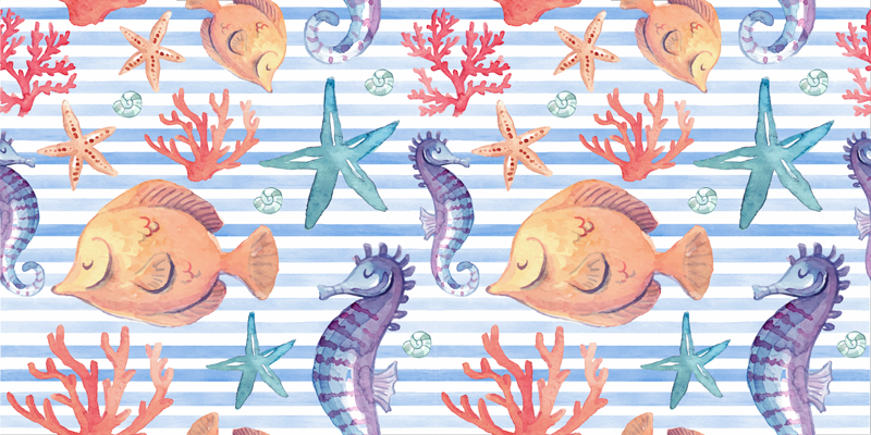 Bathroom vinyl rug with sea life tile design - TenStickers