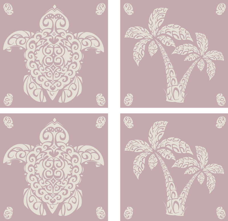 Kitchen vinyl rug hawaiian turtle and palm pattern - TenStickers