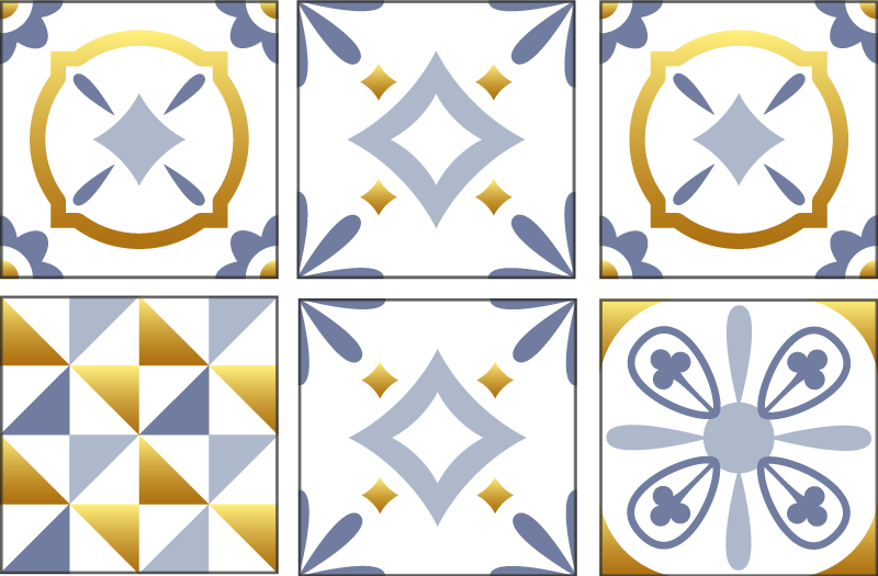 Kitchen vinyl rug with golden effect tile design - TenStickers