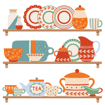 Kitchen vinyl rug with tableware on shelf - TenStickers