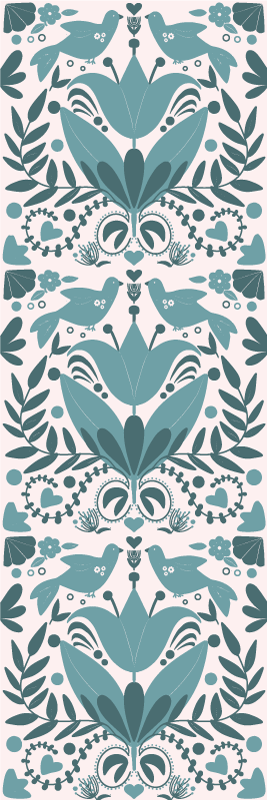 Kitchen vinyl rug in blue bird folk art pattern - TenStickers